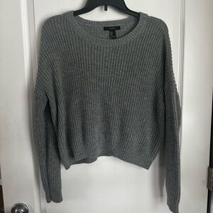 Forever 21 Women’s Knitted Gray Cropped Long Sleeve Sweater Top